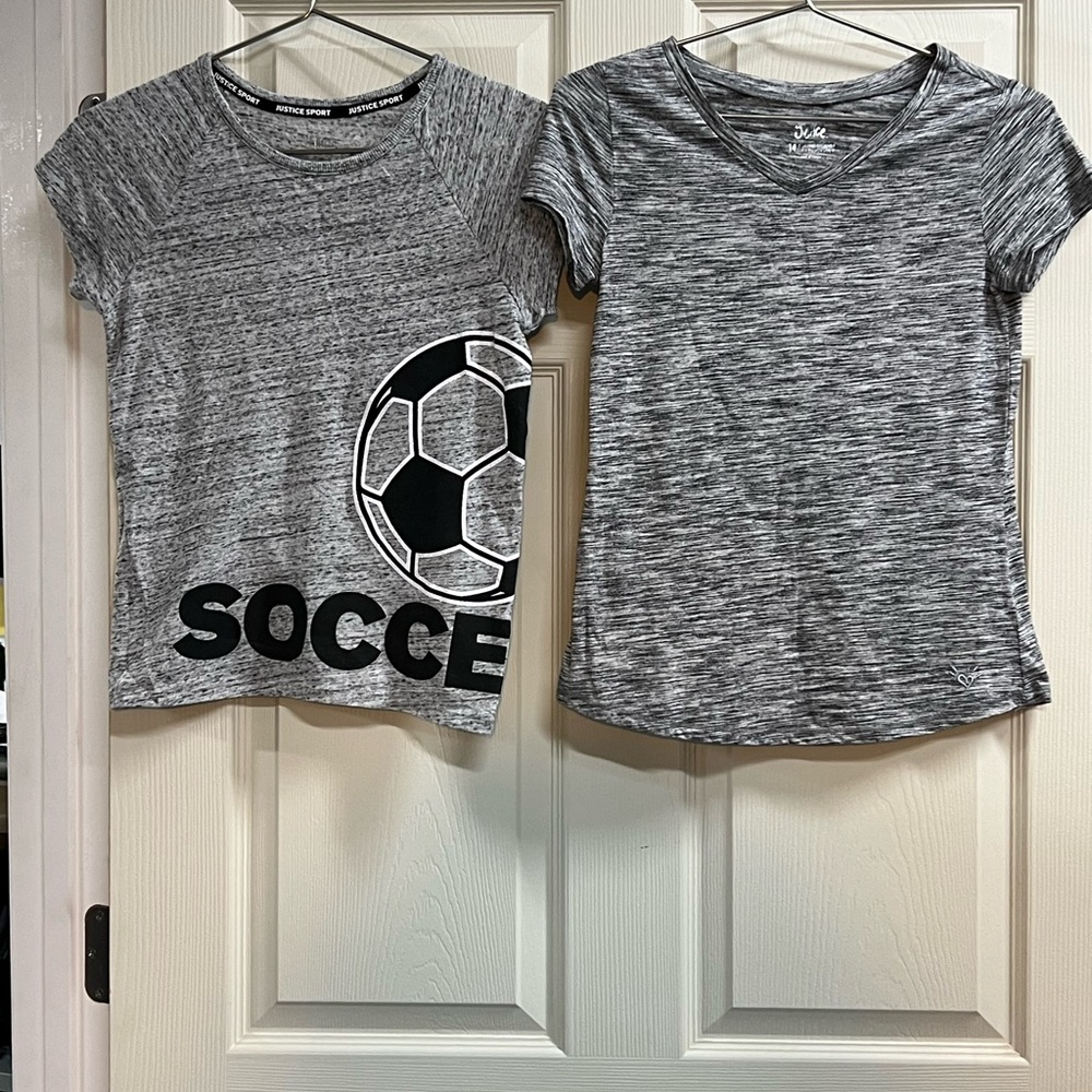 Lot of 2 Justice Soccer and Gray Tops - Size 14 - VGUC